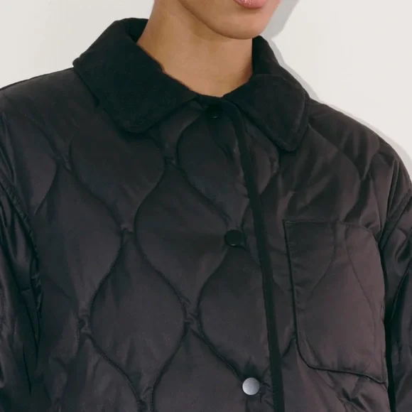 Everlane Quilted Ranch Jacket Chore Barn Corduroy Collar Black Size M - Picture 3 of 9